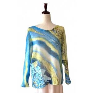 NEW LOOWIE women's umbrella round knit printed sweater in blue